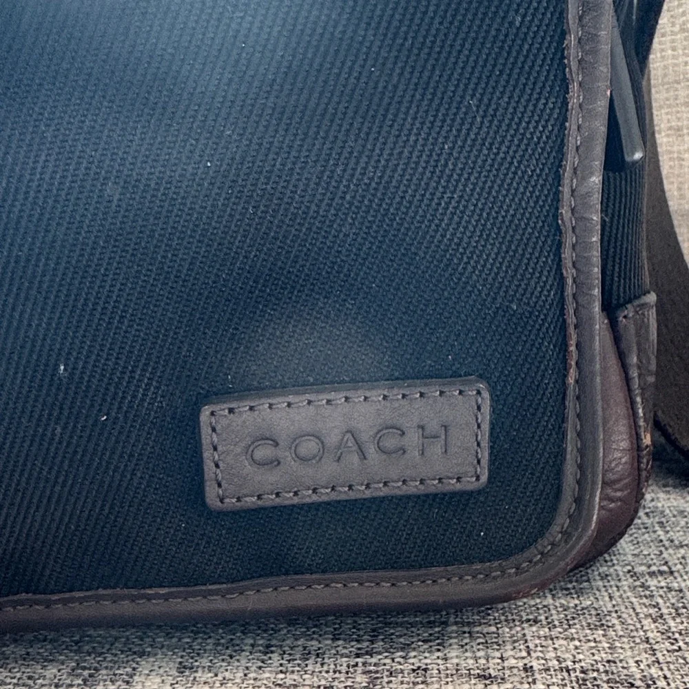 Coach Black Messenger Bag with Brown Leather Trimming & Brown Handle